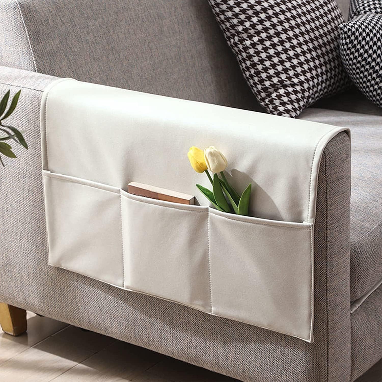 Sofa Armrest Organizer 5 Compartments White, 60 x 110 cm