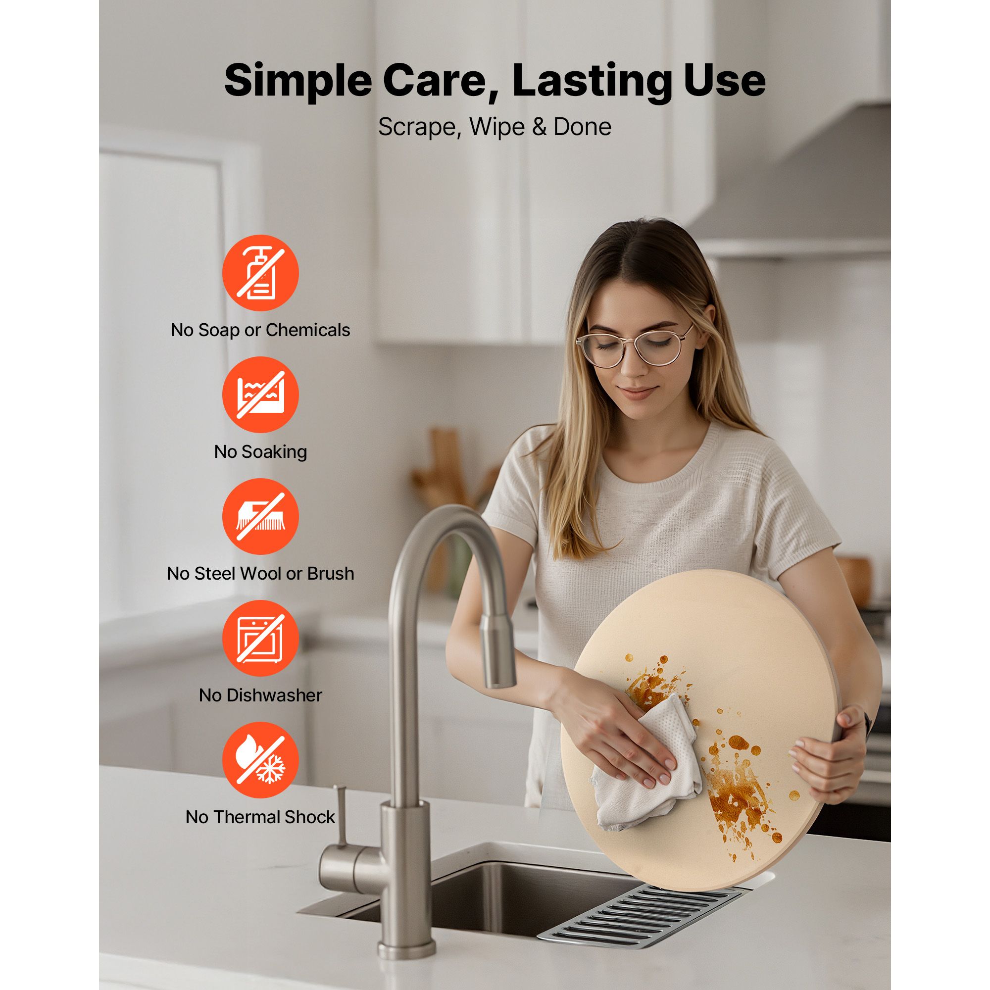 Pizza Stone, 381 mm Round Cordierite Pizza Stone, Extra Large Baking-Stone with Aluminum Peel, 17 mm Thickness Heat-Resistant Cooking Cordierite, for Kitchen — image 5