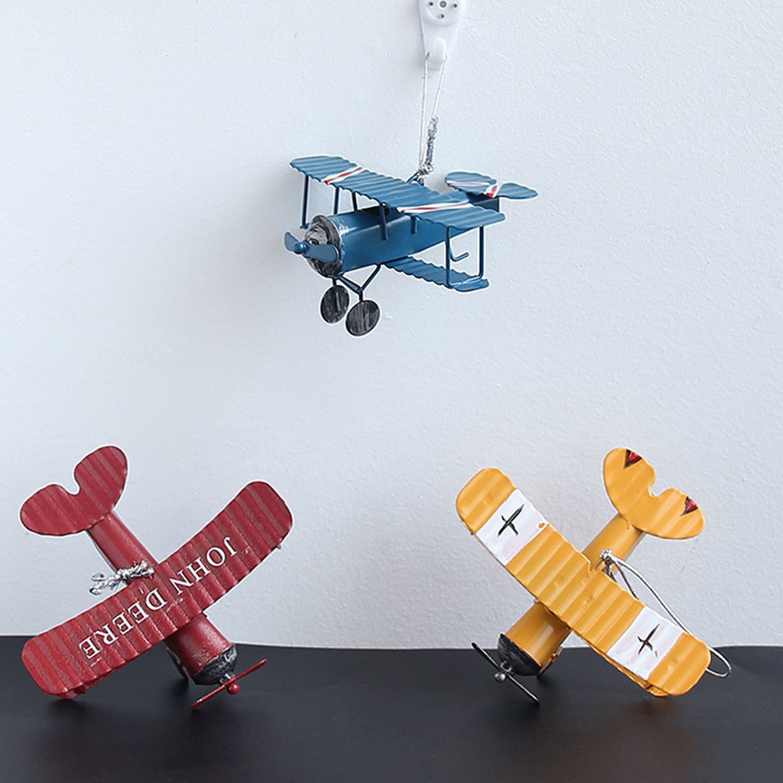 3pcs Airplane Hanging Ornament Retro Decoration Iron Airplane Model for Car Desktop Yellow Red Blue — image 6