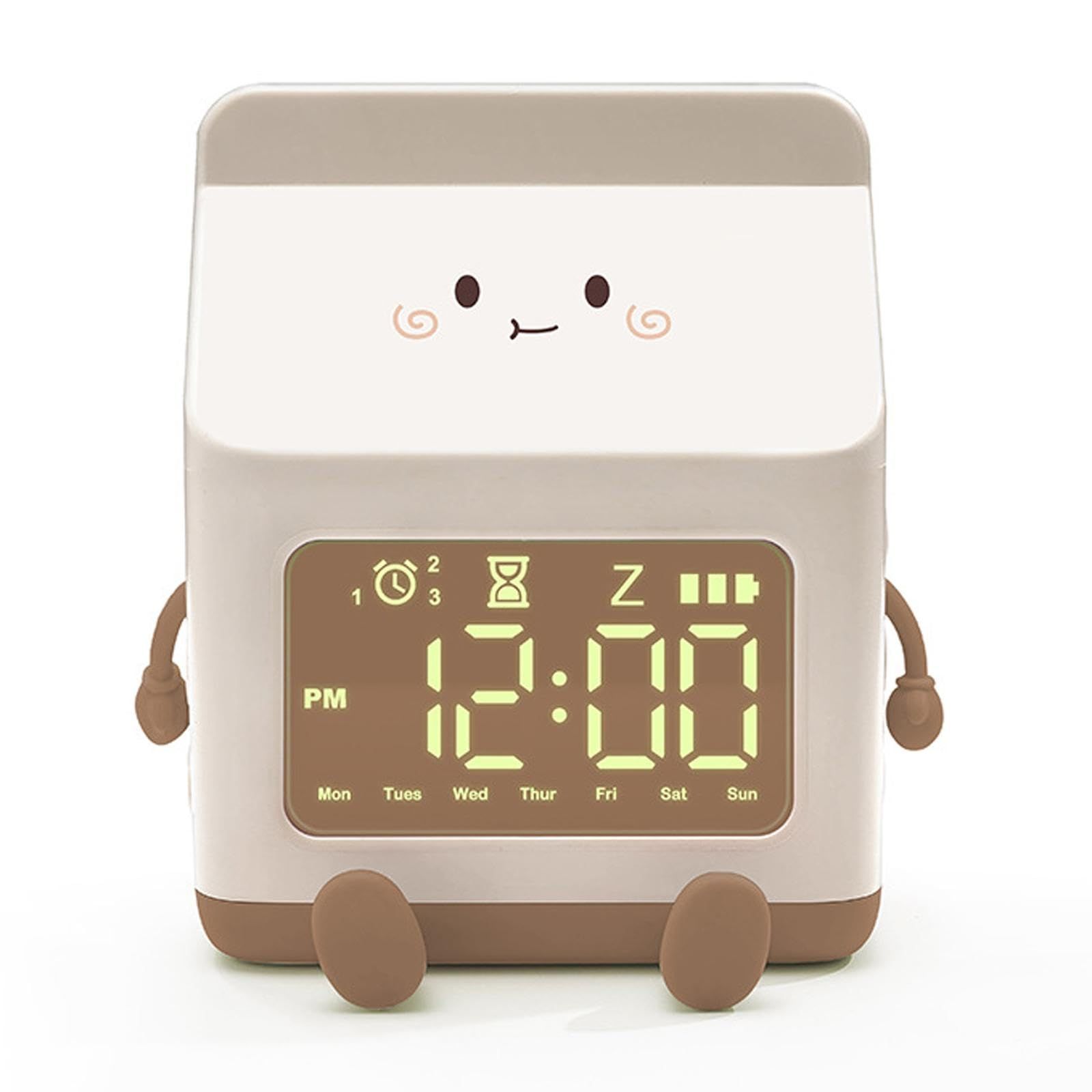 Kids Alarm Clock for Girls, Milk Alarm Clock with Toddler Sleep Training Clock for School Home Office(Brown)