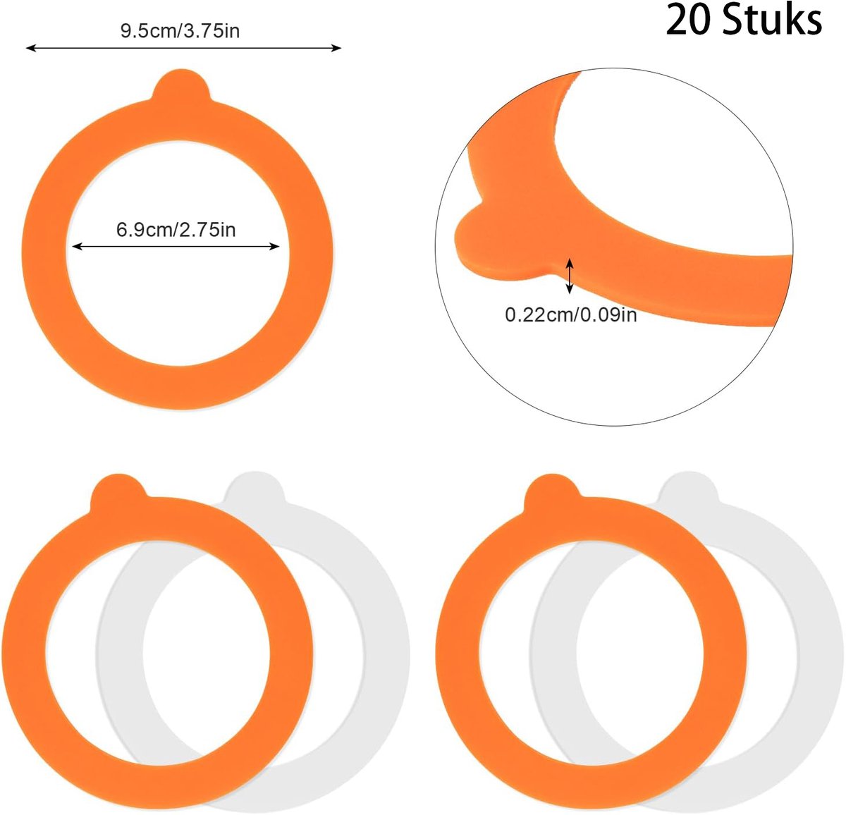 Canning Rings - Silicone Rings, Dye-Free Gasket - Gasket 16 Pieces - 70 mm x 95 mm x 2.2 mm - Rubber Canning Jar Rings - Standard Size For Fido Canning Jars — image 2