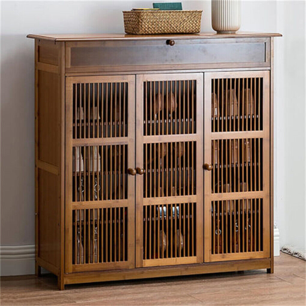 Wooden Shoe Rack XL 4 Tier 3 Doors Drawers Shelves Cabinet Organizer — image 2