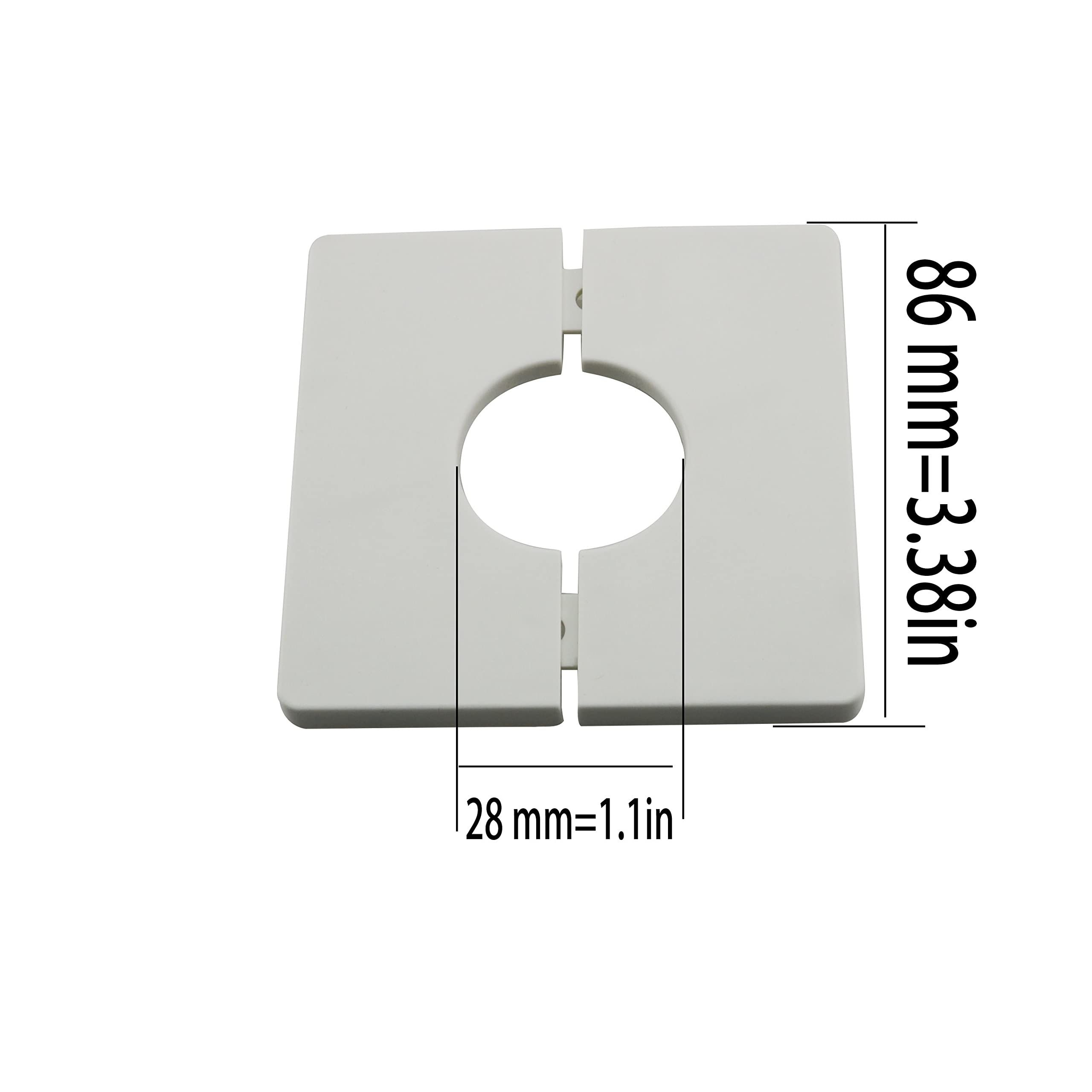 Wall Split 2Sets White ABS Plastics Square Shaped Escutcheon Plates with 28mm / 1.1inch Diameter Hole Wall-mounted Water Cover — image 2