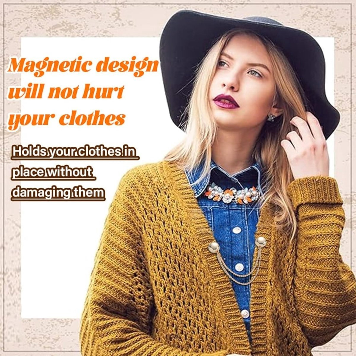 Magnetic Cardigan Clip - 3 Pieces - Cardigan Clamp - Mini Magnetic Brooch - With Chains - Women's Cardigan Fastener - Women's Cardigan Clip - Cardigan Pin — image 5