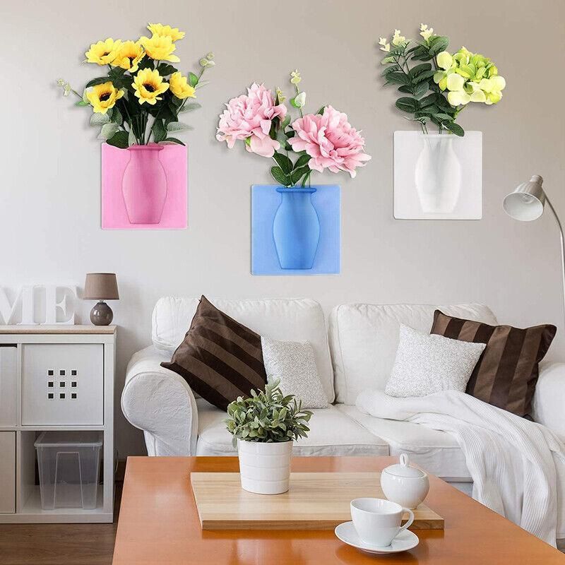 1PC Stick-On Silicone Vase Wall Sticker Reusable Window Flower Decal Pot Decor - Blue — image 6