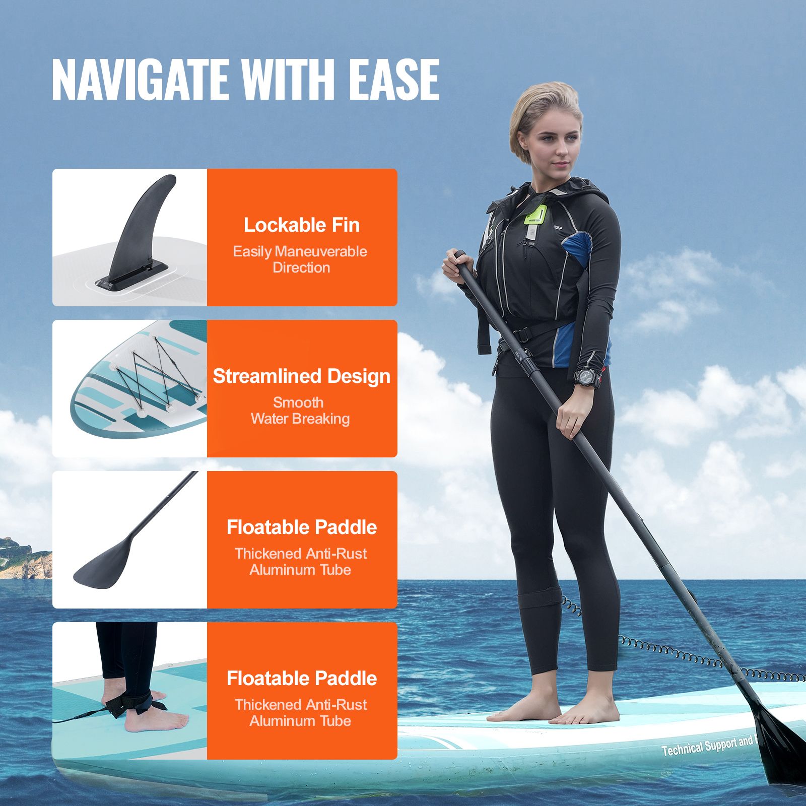 Inflatable Stand Up Paddle Board, 152 mm Wide SUP Paddleboard, with Board Accessories, Pump, Paddle, Fin, Phone Bag, Backpack, Ankle Leash, Repair Kit — image 4