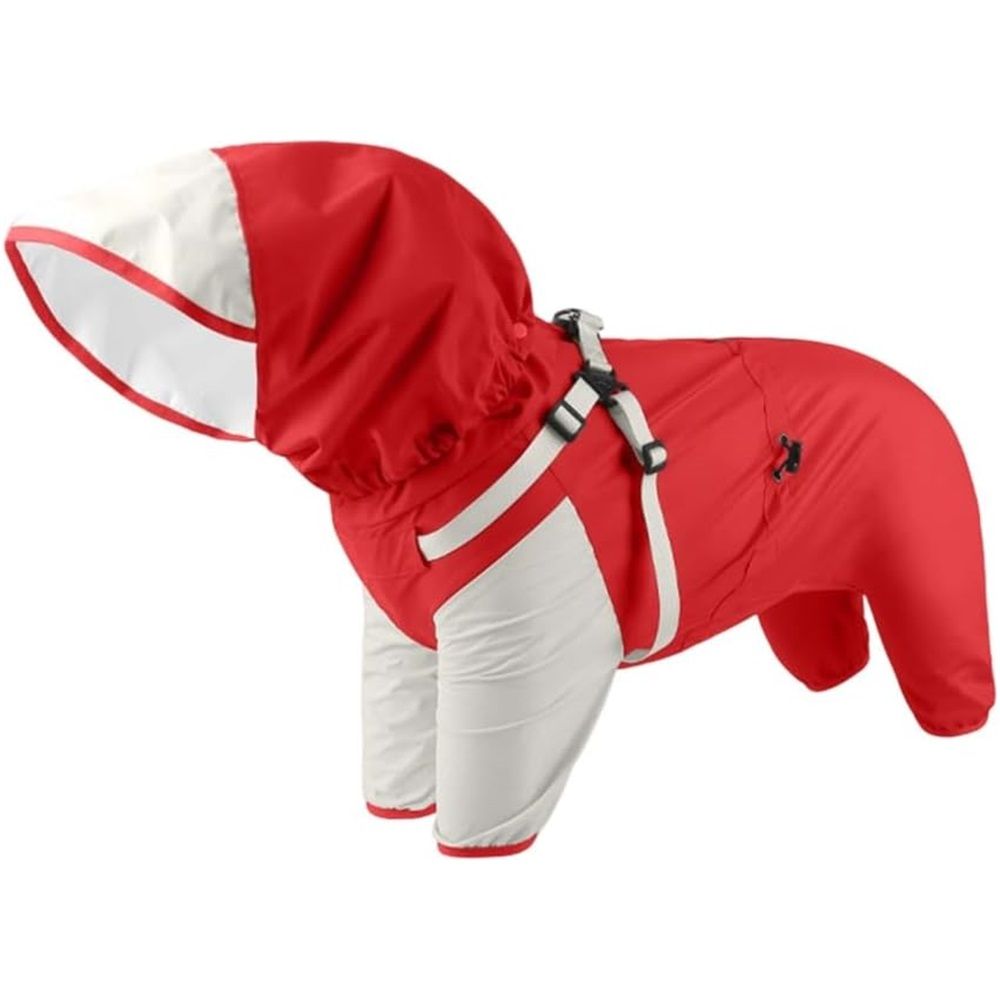 Waterproof Dog Raincoat, Full Coverage Small Dog Rain Coat with Harness, Adjustable 4 Legs Puppy Rain Jacket with Reflective Strip and Elastic Cuffs