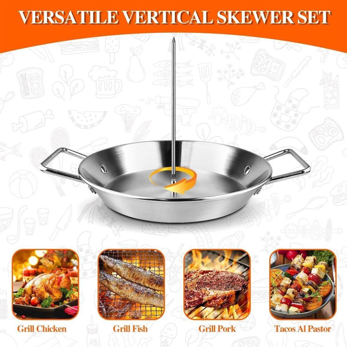 Stainless Steel BBQ Rotisserie Pan Kit Accessories with 3 Removable Iron Skewers — image 5