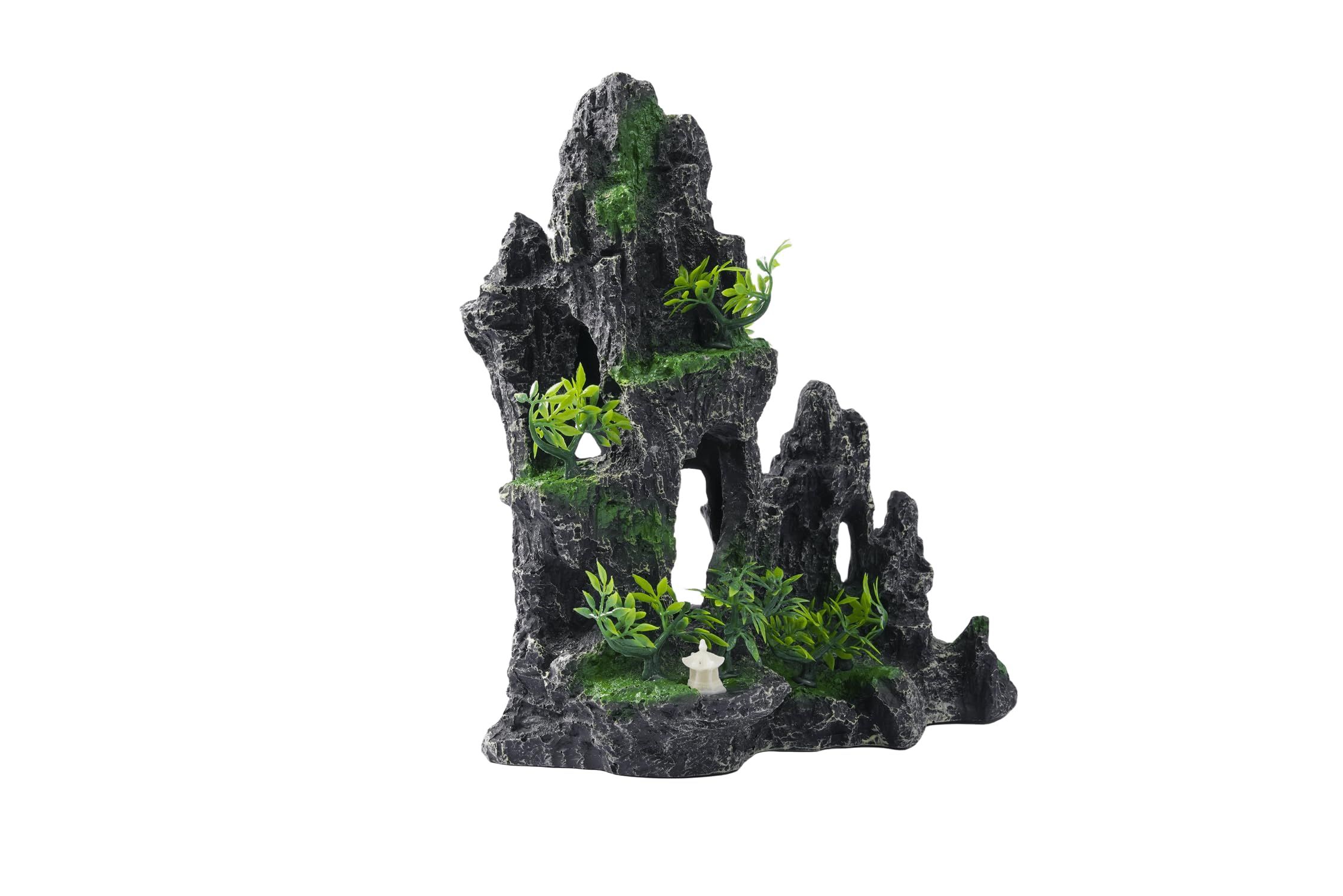 Large Fish Tank Decorations - Mountain View Aquarium Ornament with Tree House Cave Bridge,Shuangfeng