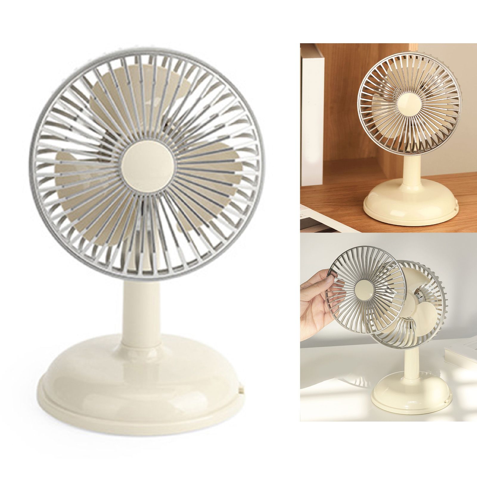 Small Electric Fan Simple Portable Vintage Pure Color USB Charging Little Fan for Summer Light Yellow — image 2