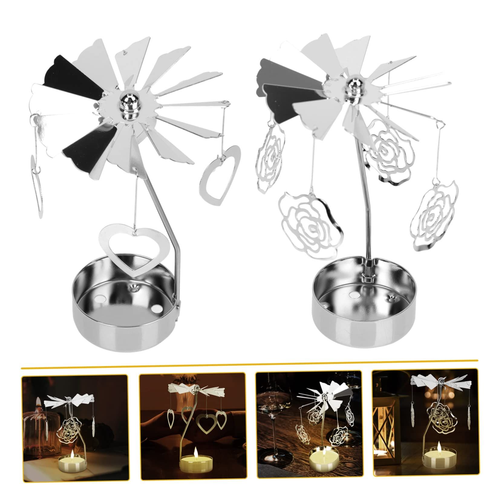 2Pcs Transfer Windmill Candlestick Rotary Candle Rotating Candlestick Candleholder Metal Tea Light Holder Heart Candle Holder — image 4