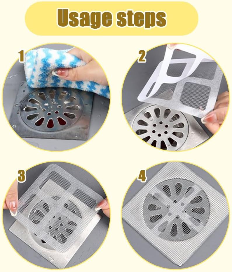 Disposable Shower Drain Hair Catcher, Disposable Hair Drain Stickers Drain Mesh Cover Bathroom Shower Drain Protector for Bathroom Laundry Kitchen Sink for — image 6