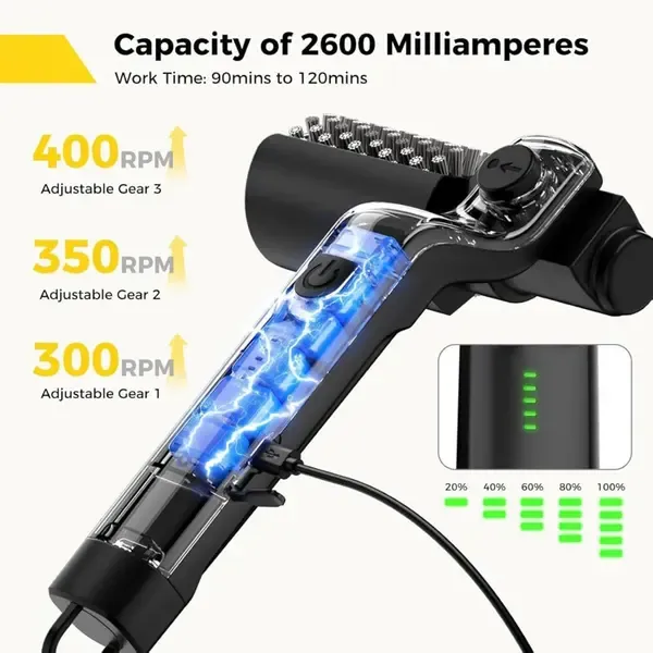 Rechargeable Electric Grill Cleaning Brush, Cordless 3 Speed Stainless Steel Brush Head, IPX5 Waterproof for Gas and Charcoal Grills, Black — image 4