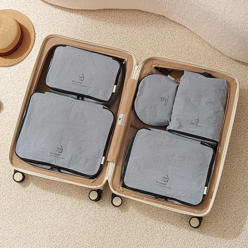 5-Piece Travel Packing Cubes, Wrinkle-Resistant Nylon Luggage Organizer Bags with Cosmetic Bag & Shoe Bag for Clothing and Toiletries Storage - Gray