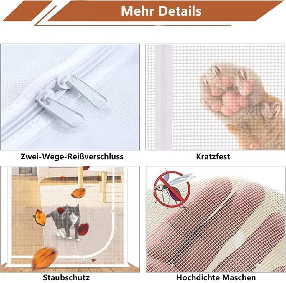 Cat Repellent Zipper Door Curtain, 90x200cm, Durable Mesh Pest Protection Easy to Install, White โ image 5