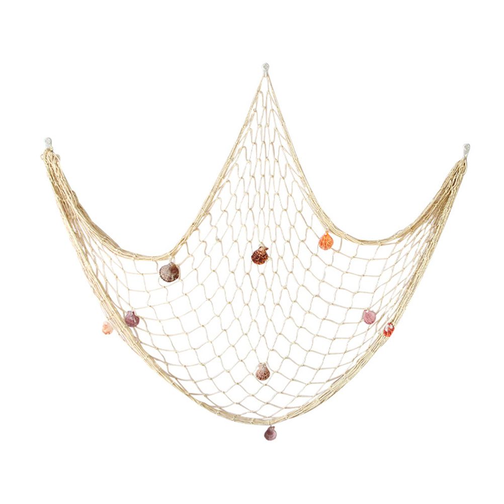 Decorative Fishing Net Wall Decor with Seashells Nautical Style Wall Hangings Ornament — image 2