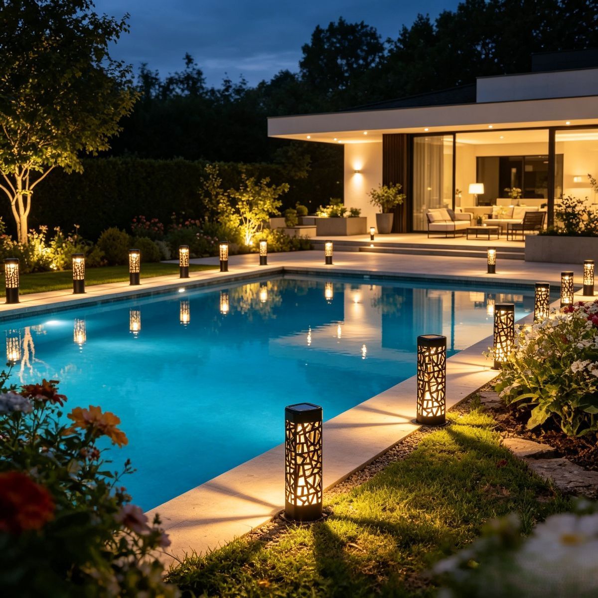 solar garden lights, outdoor waterproof lights, warm white LED pathway lights, automatic dusk to dawn lights, landscape lighting, lawn lights, patio lights — image 4