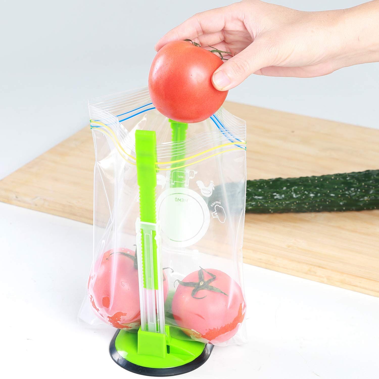Rack-Pack of 4 Bag Holder for Plastic Bags, Plastic bag bracket, No-hands Food Storage Bag Holders (Green Blue) — image 4