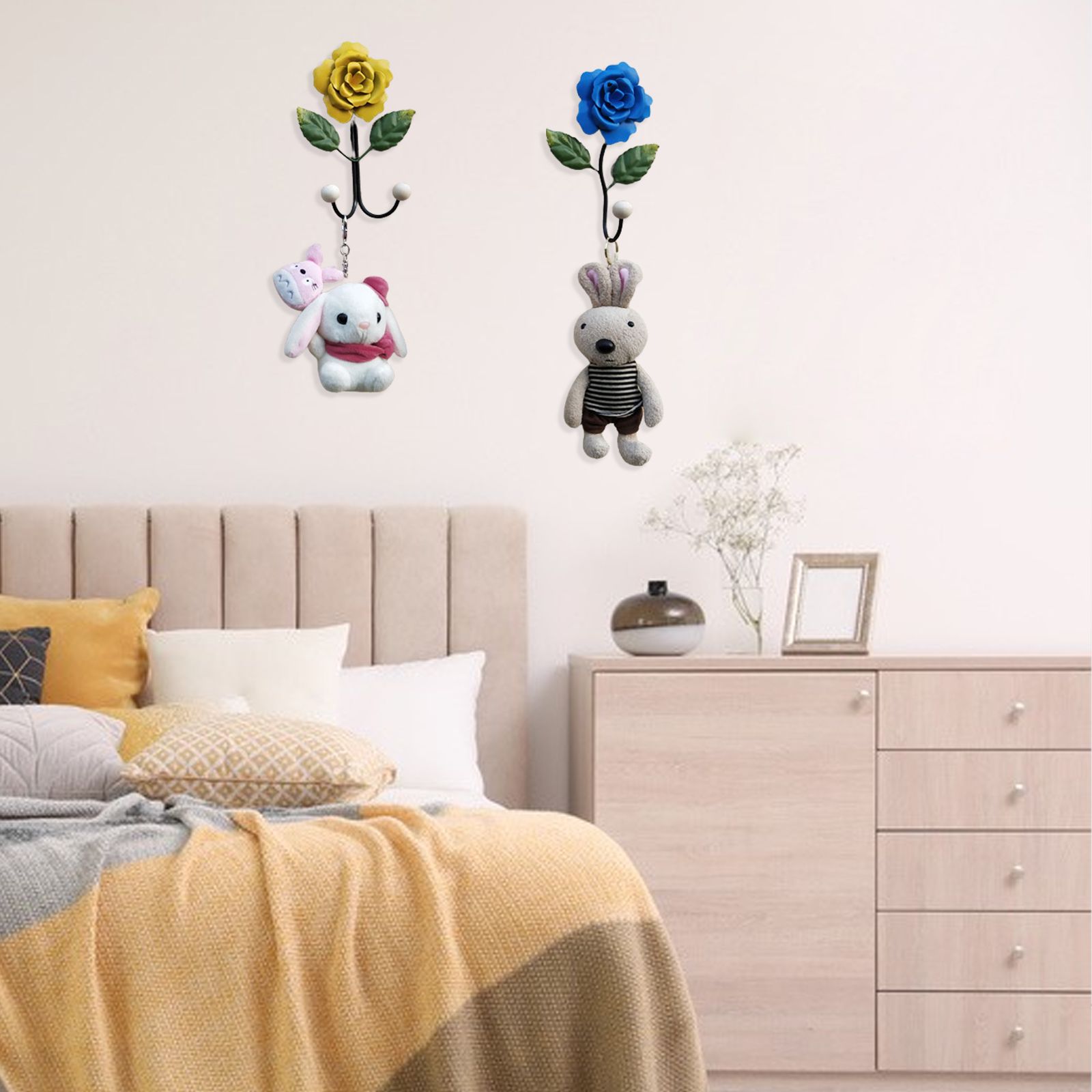 Wrought Iron Rose Flowers Double Hook Small Hook Door Behind Bathroom Kitchen Wall Perforation Free Porch Decoration — image 5