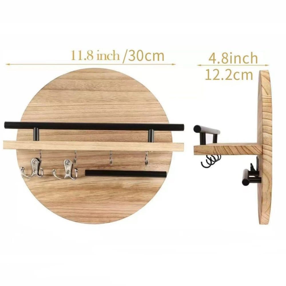 Wooden Key Holder with Storage Tray and Hooks for Hallway Corridor Bedroom Office, Light Brown — image 6