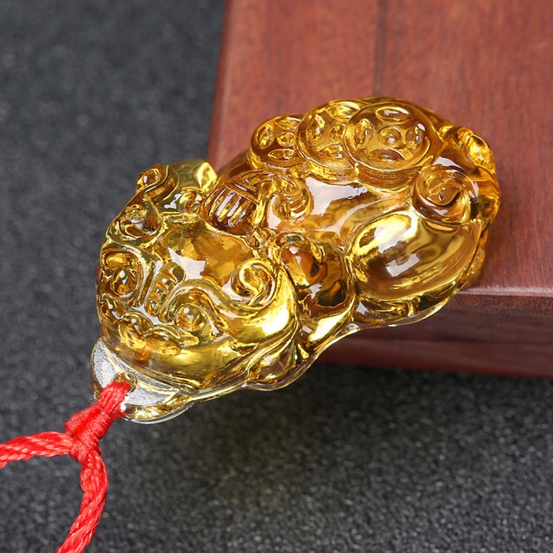 Glass Citrine Pixiu Pendant Necklace Citrine three-money brave pendant (black rope) — image 4