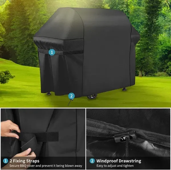 1 Piece 420D Oxford BBQ Grill Cover, Waterproof UV-Resistant Outdoor Protector for Charcoal Grills, Black, 147 x 61 x 122 cm โ image 3