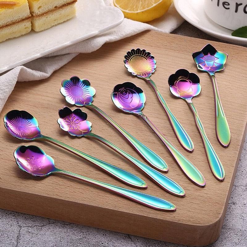 8X Spoon Long Handle Dessert Tea Coffee Mixing Spoon Stainless Steel Teaspoon - Rainbow โ image 6