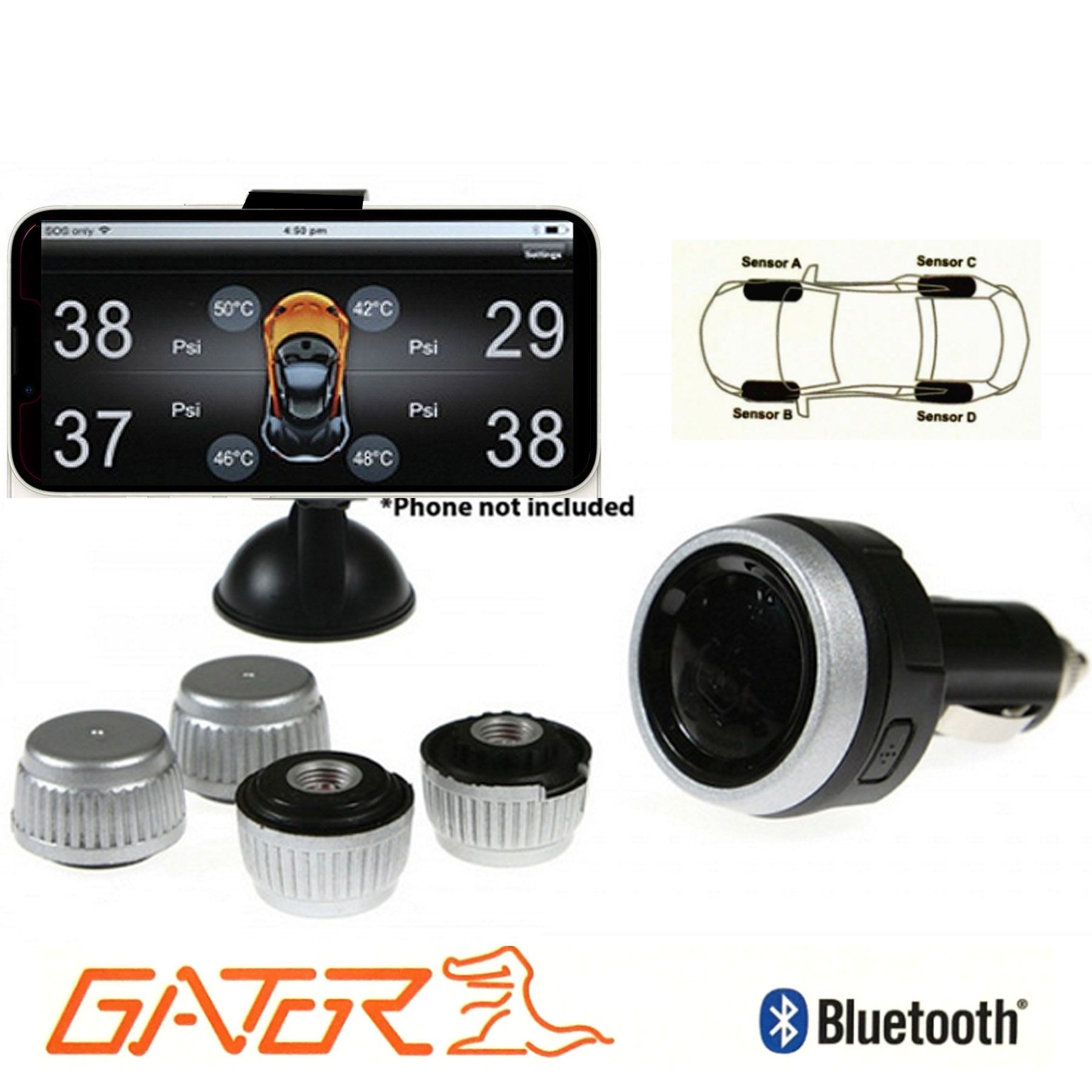 Gator DIY BT Wireless Car Tyre Pressure Monitor Monitoring System App Control TPM iOS — image 2