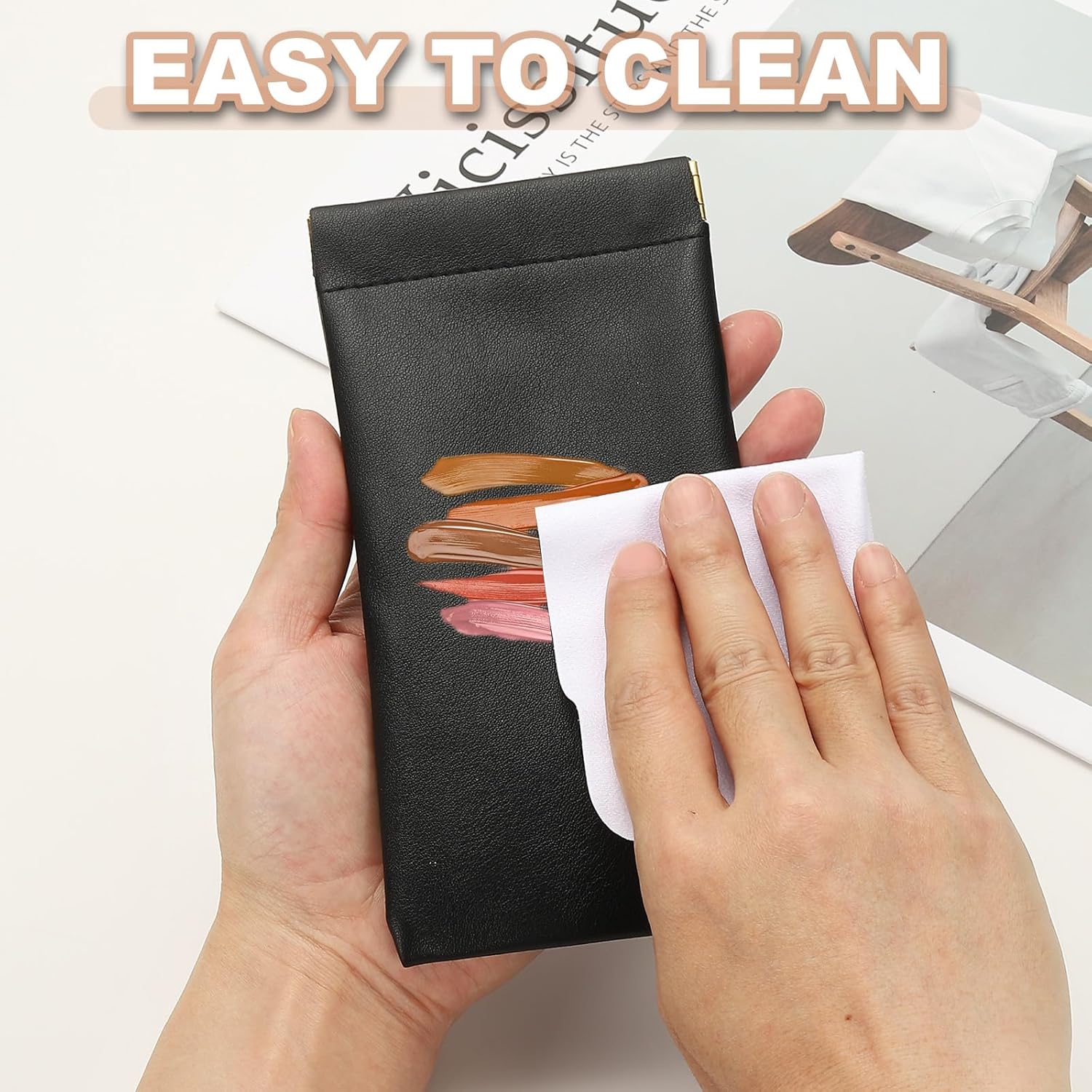 Squeeze Top Sunglass Pouch, PU Leather Soft Eyeglass Pouch Portable Travel Sunglasses Pouch(2 Set) White/Pink White โ image 5