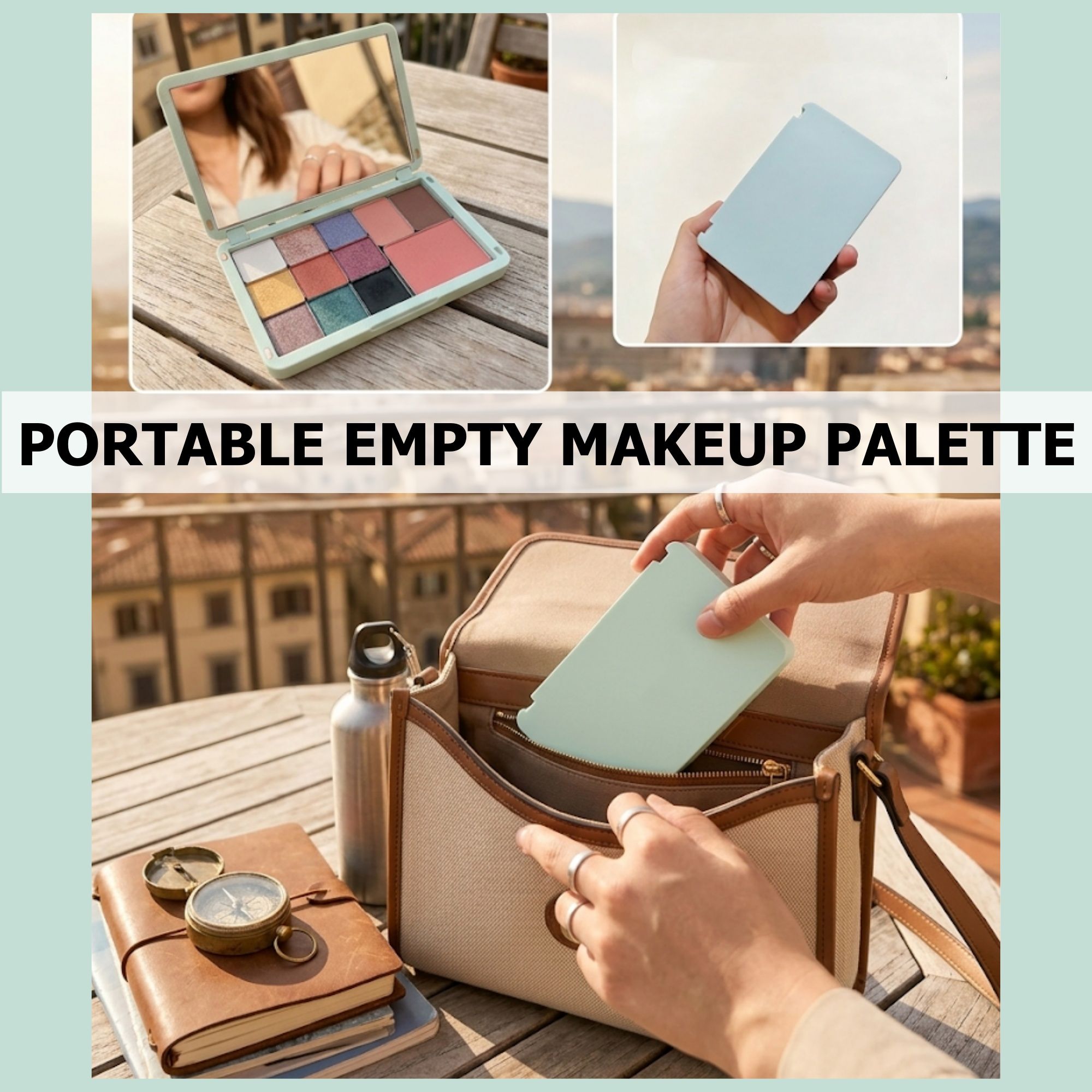 Portable Magnetic Makeup Palette With Mirror, Double-sided Folding, Refillable Eyeshadow Palette with Lid, DIY Eyeshadow Pan Dispensing Storage Box for β image 6