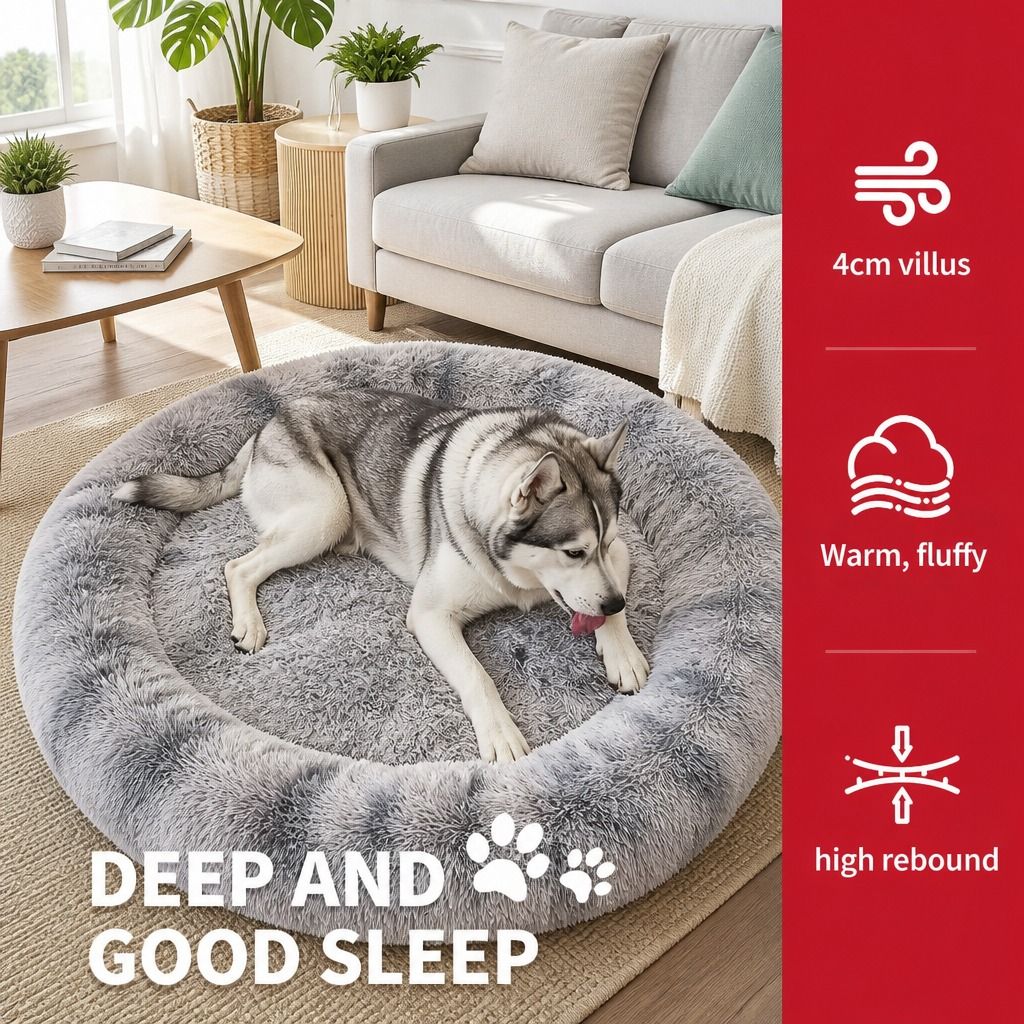 Pet Bed Dog Cat Large Beds Calming Warm Soft Cushion Mattress Plush Comfy 90cm โ image 5