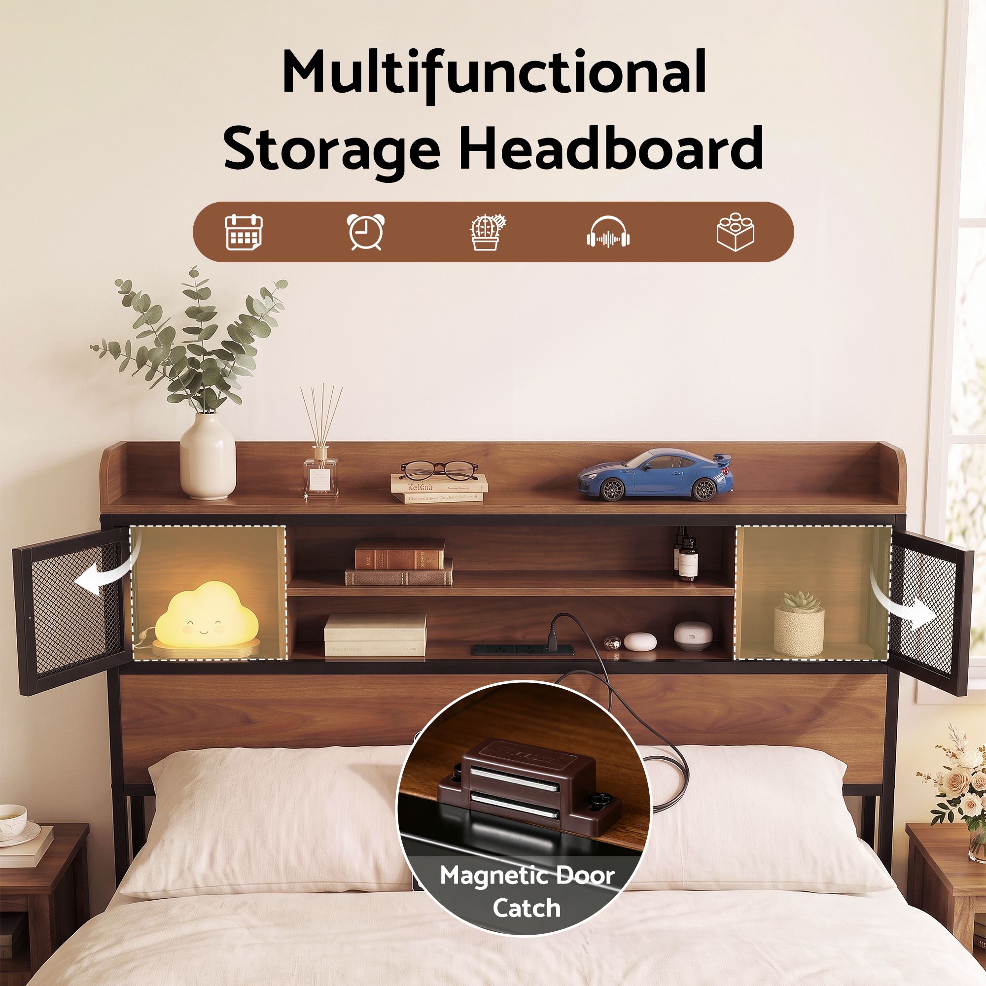 Artiss Queen Bed Frame with Charging Station 4 Drawers Storage Oak โ image 6