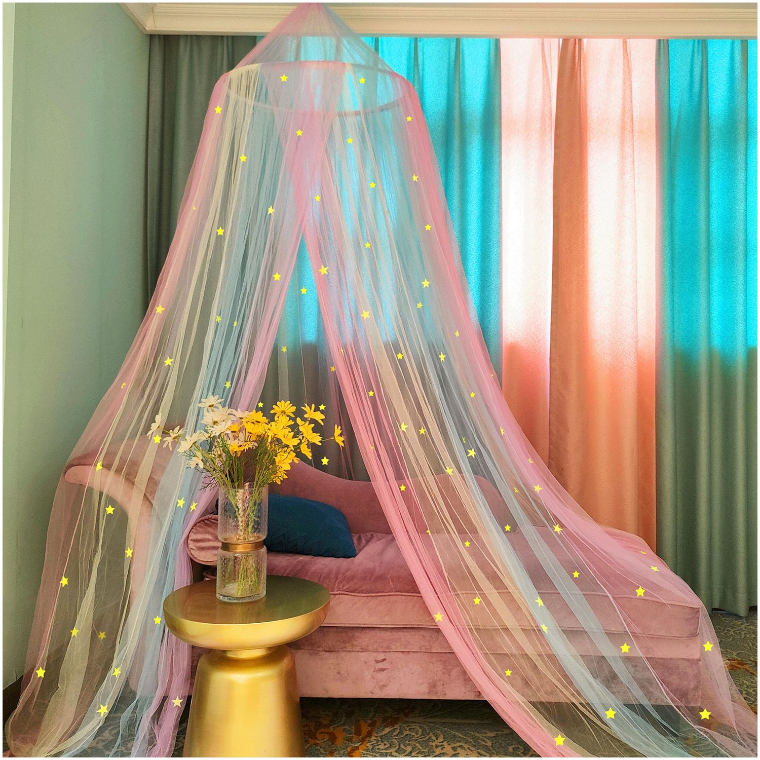 Bed Canopy with Lights, Bed Canopy for Girls Princess with Luminous Stars, Canopy Bed Curtains for Twin to King Size Bed โ image 3