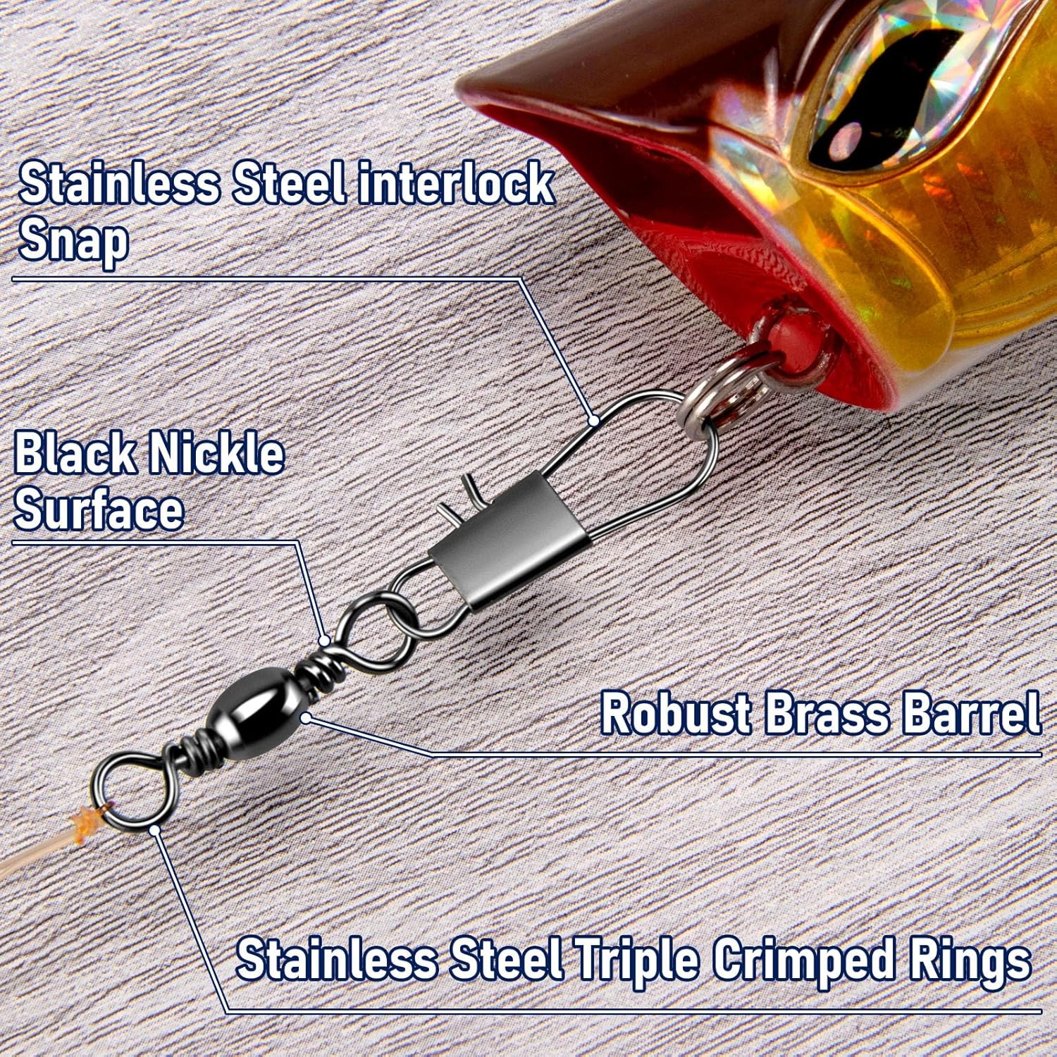 100-Pack Fishing Barrel Swivels with Snaps, Snap Tackle Stainless Safty Interlock Lure Hook Connector Clips Freshwater 31LB — image 3