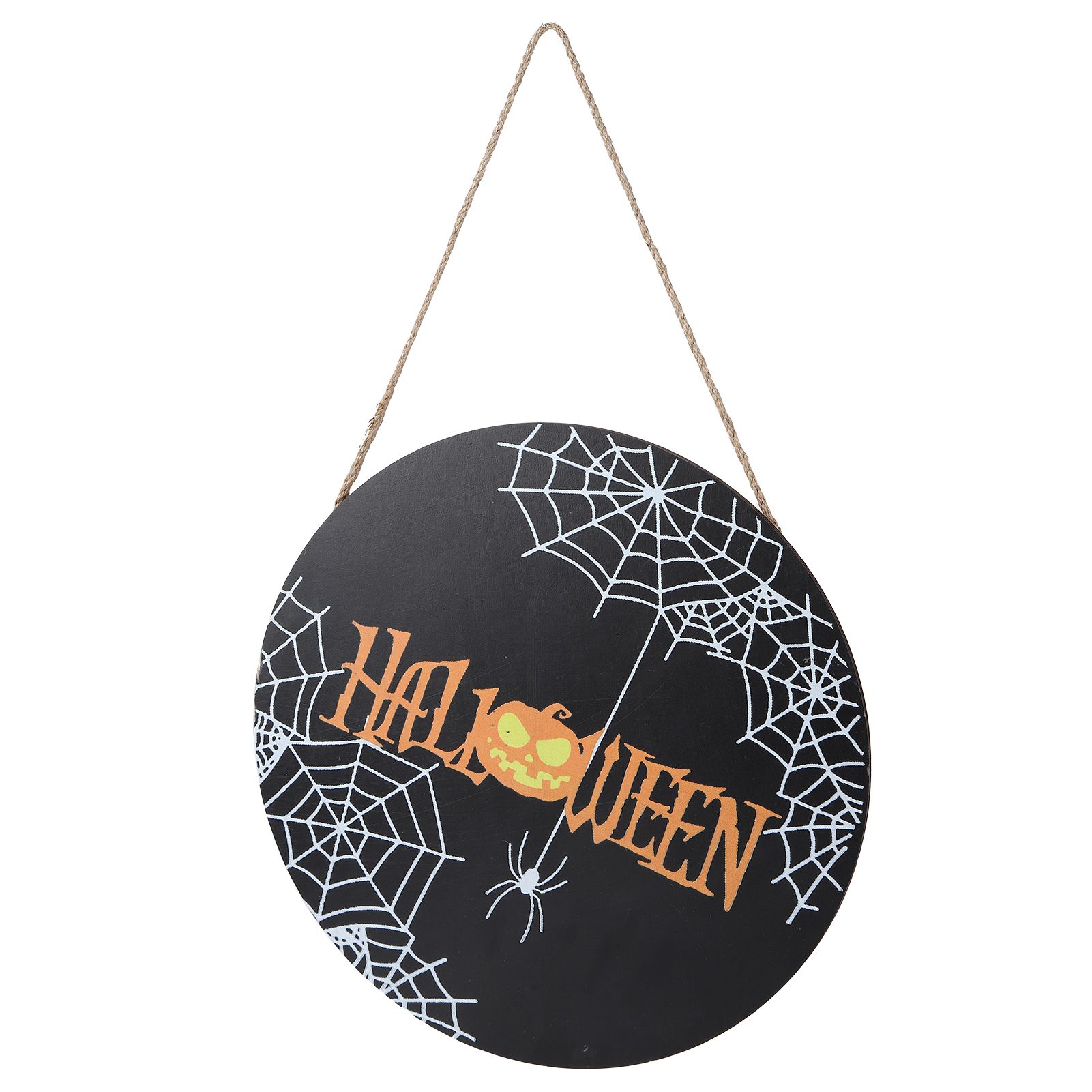 Spider Web Pattern Welcome Sign Wooden Hanging Door Hanger for Halloween Family Gathering BlackBowknot Not Included — image 4