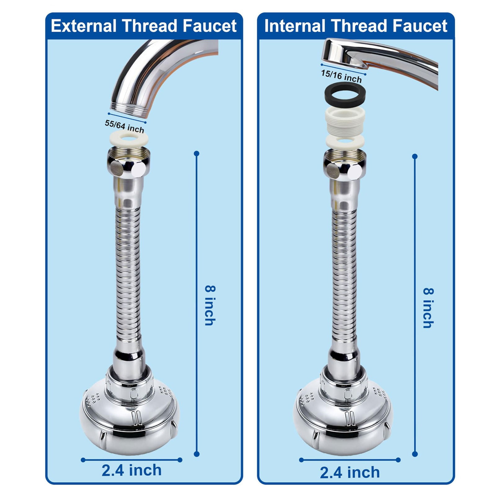 Shaped 360° Swivel Kitchen Faucet Extender Anti Function Kitchen Faucet Sprayer Attachment Large Diameter Shower Head Water Saving 8 Inch 20 6 6cm Silver — image 3