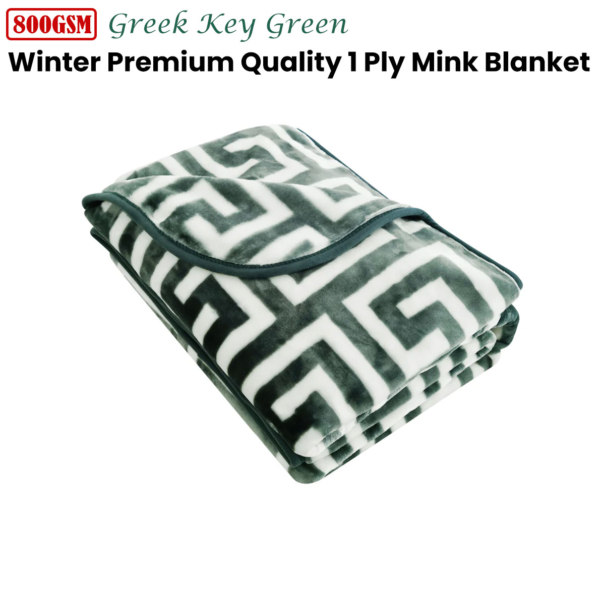 Bloomington 800GSM Greek Key Green Winter Premium Quality 1 Ply Mink Blanket King โ image 2