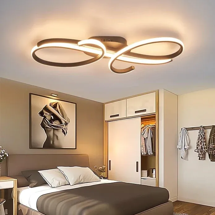 BAMDECOR AD2576 Modern Minimalist Curved Line Iron Aluminum Silicone LED Semi-Flush Mount Ceiling Light For Living Room (Black) — image 4