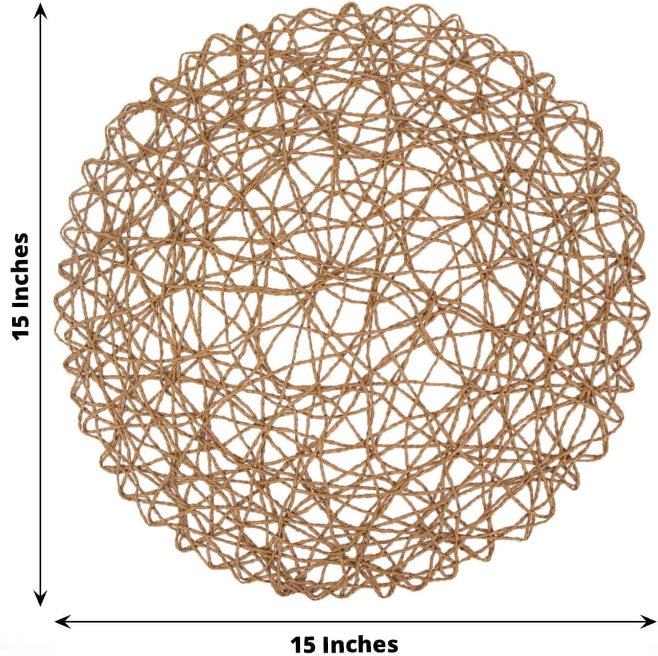 Efavormart 6 Pack 15" Natural Metallic String Round Placemats for Wedding Events Birthday Party — image 3