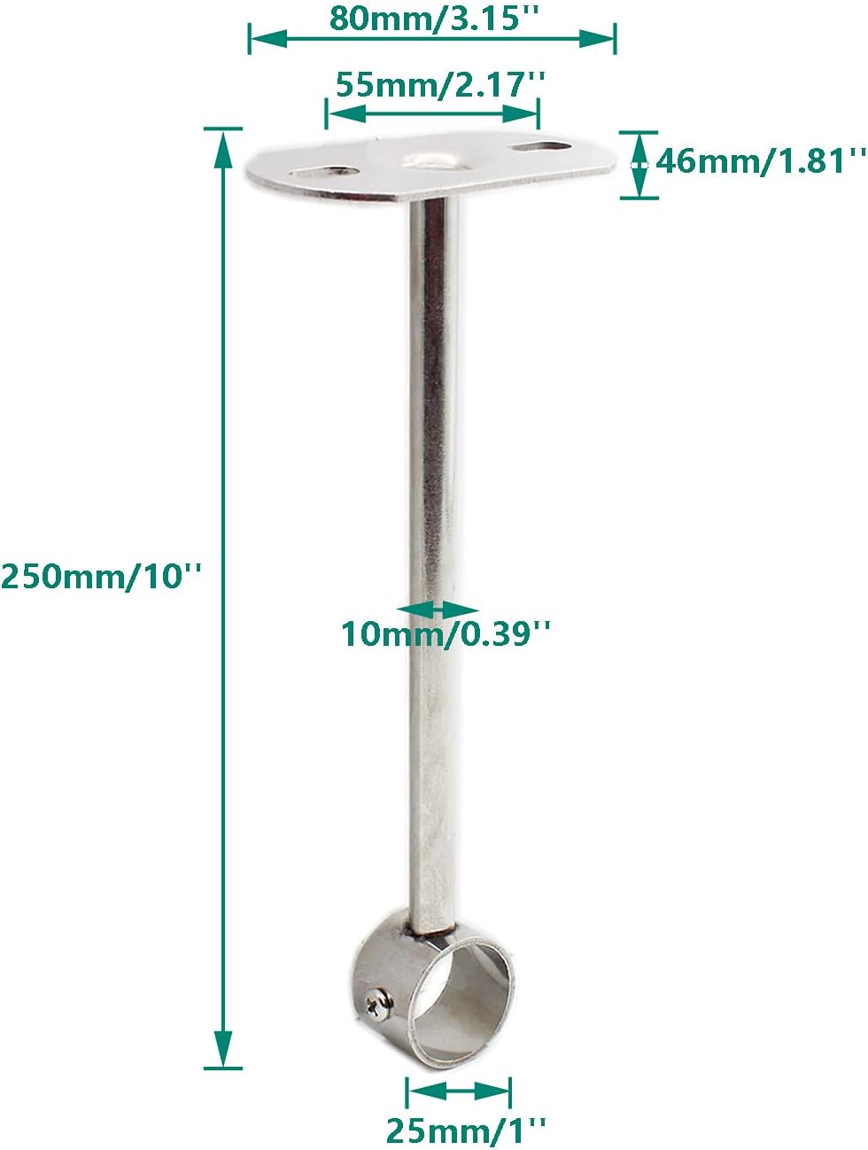 2 Pack Ceiling Mount Bracket, Stainless Steel Wardrobe Pipe Bracket Rod Holder Ceiling Holder, Shower Curtain Closet Wardrobe Rod Lever Support Holder Pipe — image 2