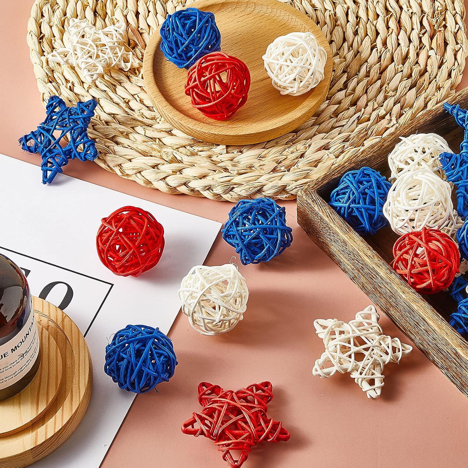 30 Pcs 4th o July Rattan Ball Decorations, Patriotic Red Blue White Stars or USA 250th Anniversary Home Decor Memorial Independence Day Crat Vase Bowl iller โ image 5
