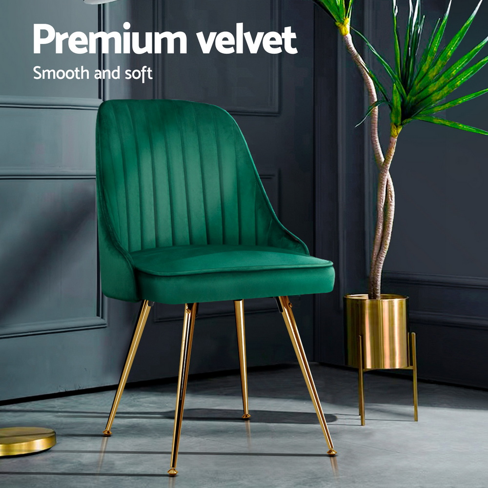 Artiss Dining Chairs Set of 4 Velvet Channel Tufted Green โ image 5