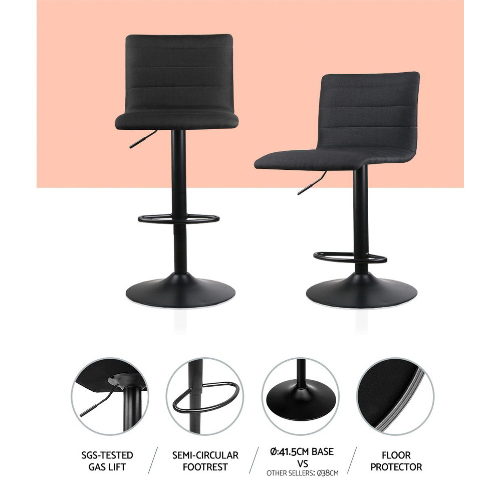 Artiss 2x Bar Stools Gas Lift Linen Fabric Black — image 4