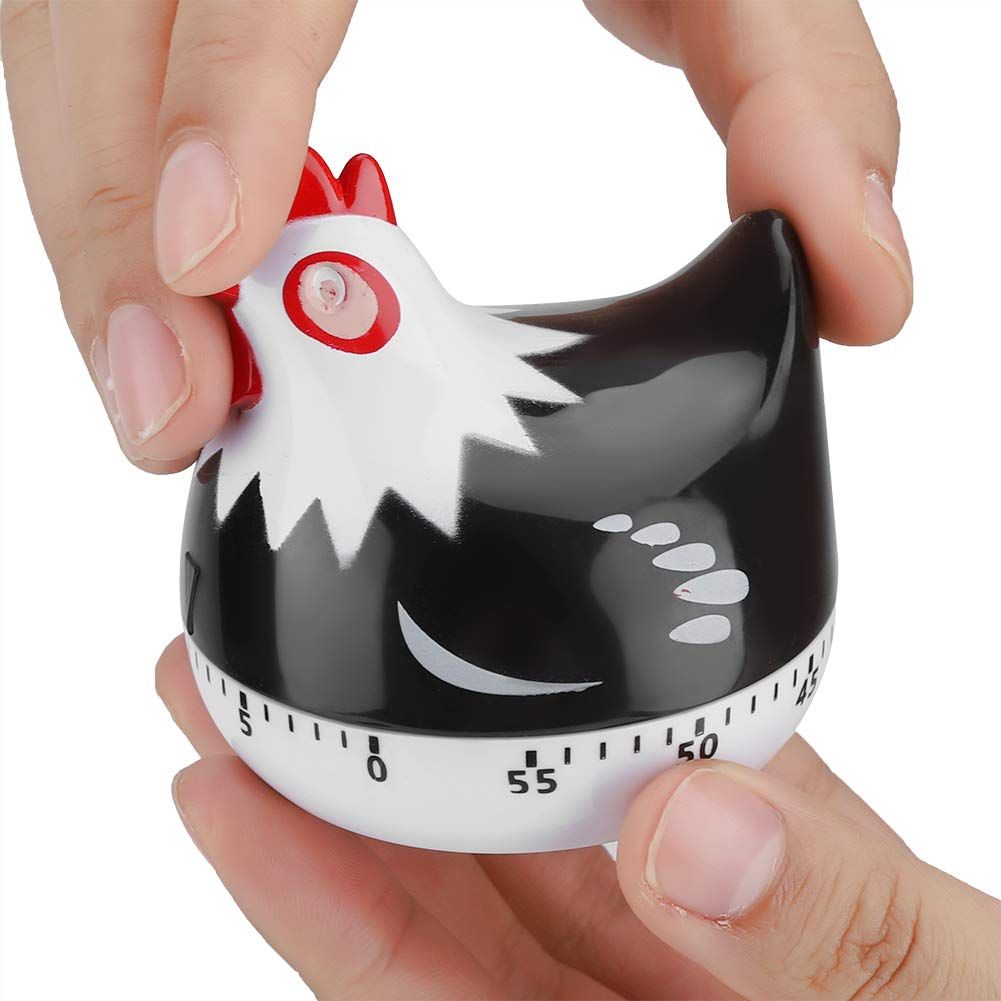 Cartoon Hen Mechanical Timers 60 Minutes Kitchen Cooking Timer Clock Loud Alarm Counters Mini Size Manual Timer for Study (Black) — image 4