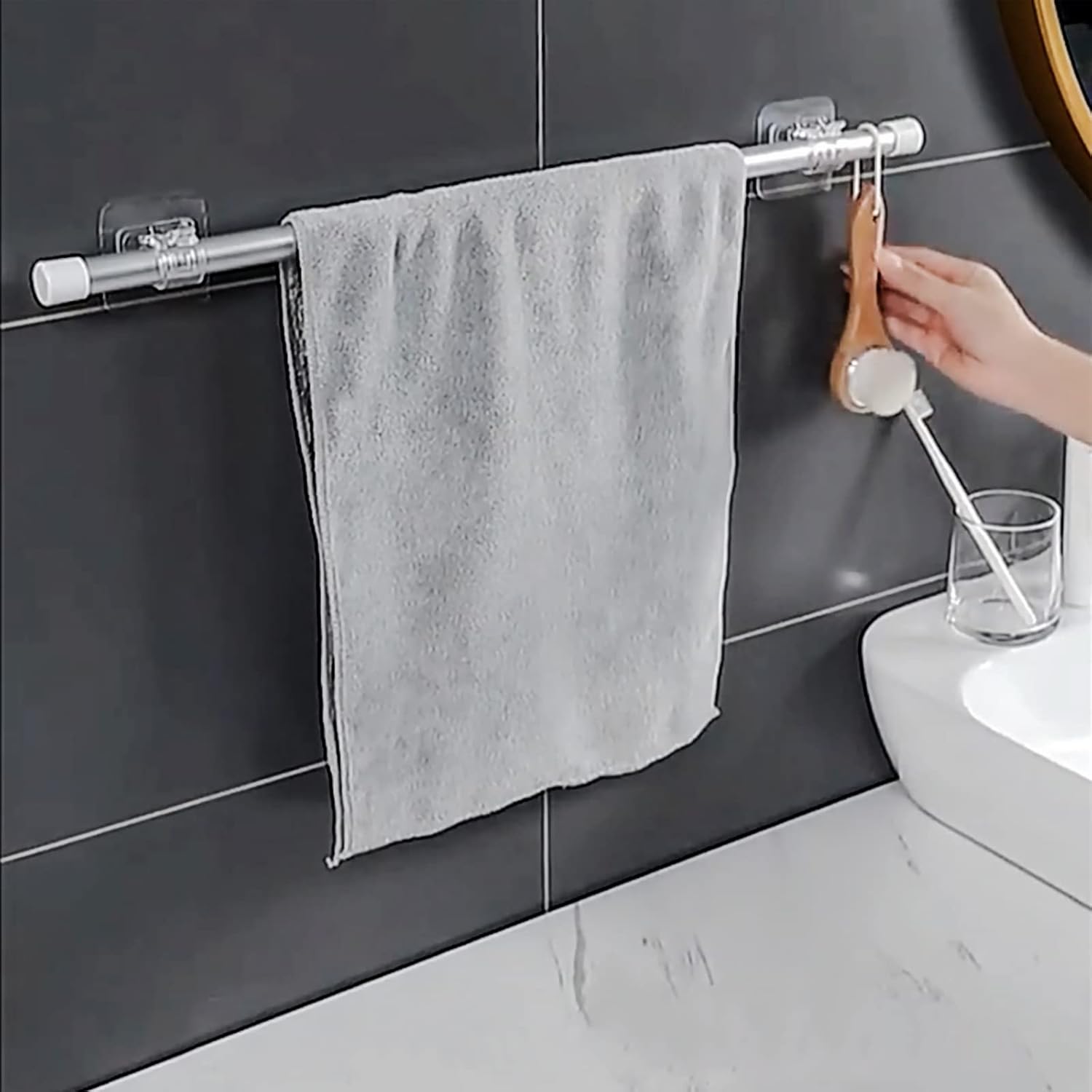 4PCS No Drill Curtain Rod Brackets, Self Adhesive Curtain Rod Holder Hooks, Nail Free Adjustable Curtain Rod Hooks Curtain Hangers Wall Mount Holder for โ image 4