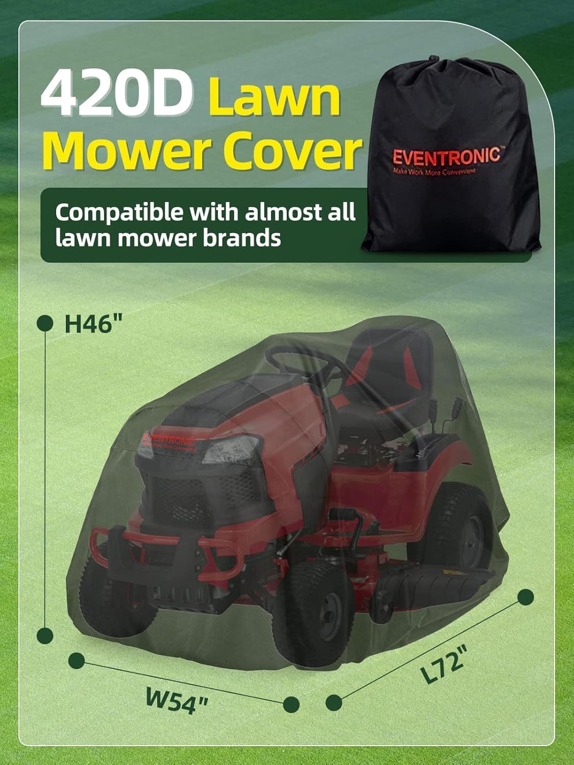 Riding Lawn Mower Cover, 54" Lawnmower Covers For Outdoor, 420D Polyester Oxford Lawn Mower Cover Waterproof Heavy Duty, Riding Lawn Tractor Cover — image 2