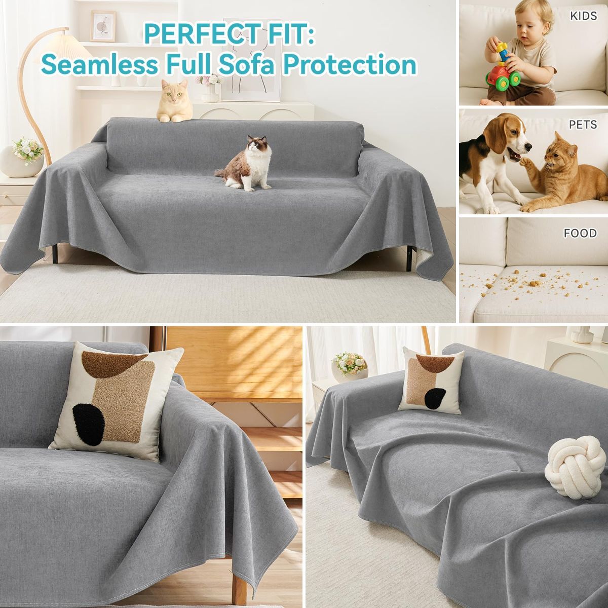 71" x 118" Couch Protector from Cat Claws, Waterproof Couch Cover Anti Slip, Couch Cover 3 Cushion Sofa Washable, Anti-Scratch Pet Sofa Cover Heavy — image 4