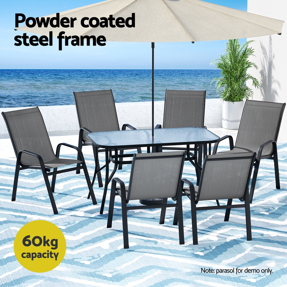 Gardeon 7PC Outdoor Dining Set Table and Chairs Patio Furniture Bistro Set Garden Grey — image 4