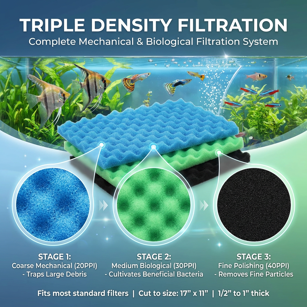 Aquarium Bio Sponge Foam Filter Media Pad Cut-to-fit for Fish Tank Sump Pond 17" x 11" x 1/2" to 1" — image 4
