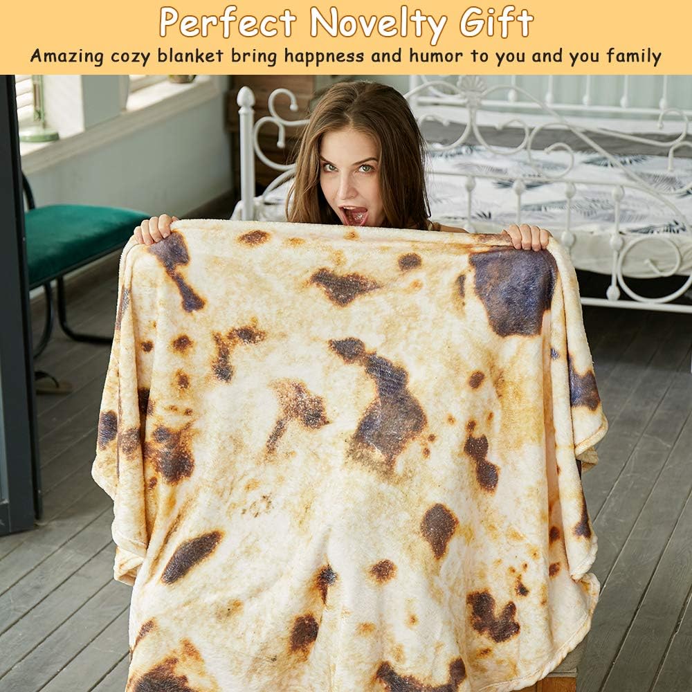 Burritos Tortilla Throw Blanket (Brown), Novelty Funny Round Blanket for Kids & Adults, Soft Flannel Tortilla Wrap Blanket(60",Teenagers) — image 3